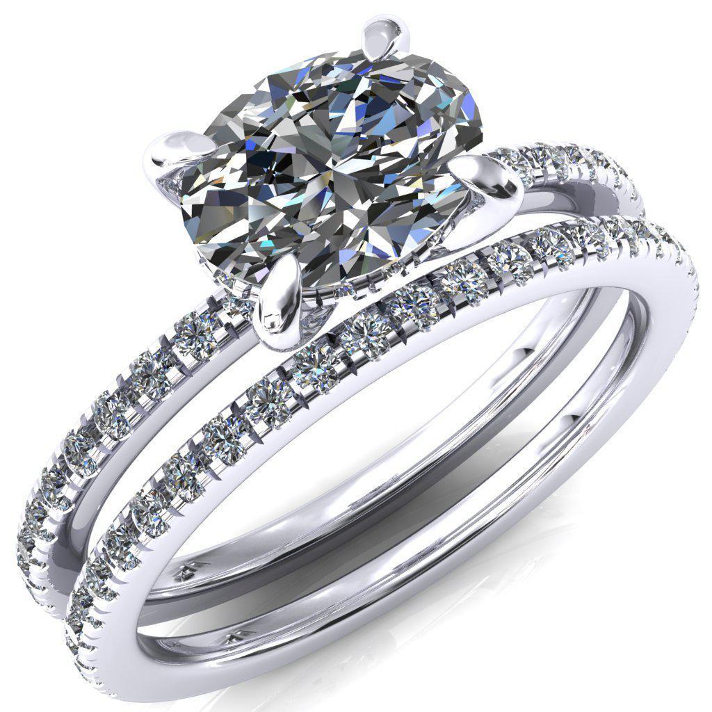 Mayeli Oval Center Stone East-West 4 Claw Prong Micro Pave Diamond Sides Engagement Ring-FIRE & BRILLIANCE