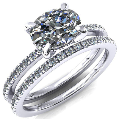 Mayeli Oval Center Stone East-West 4 Claw Prong Micro Pave Diamond Sides Engagement Ring-FIRE & BRILLIANCE