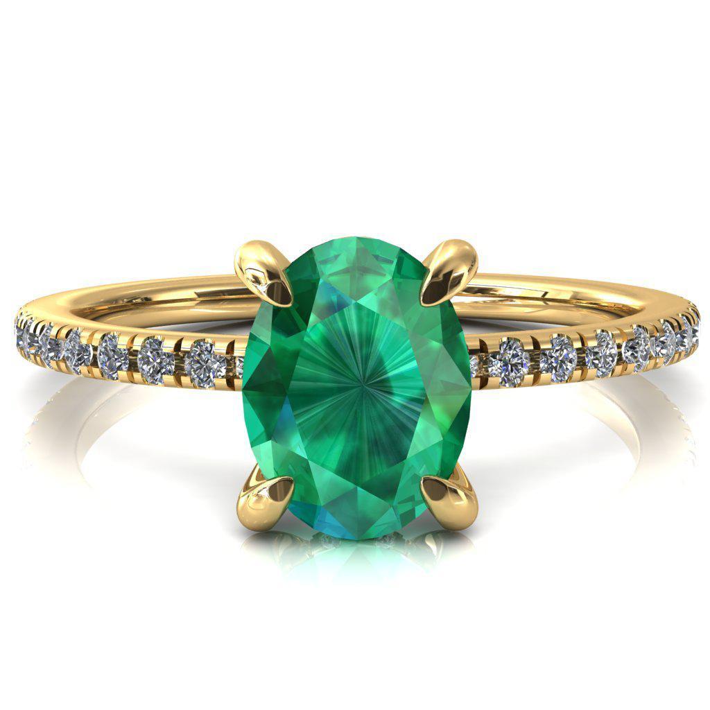 Mayeli Oval Emerald 4 Claw Prong Micro Pave Diamond Sides Engagement Ring-FIRE & BRILLIANCE