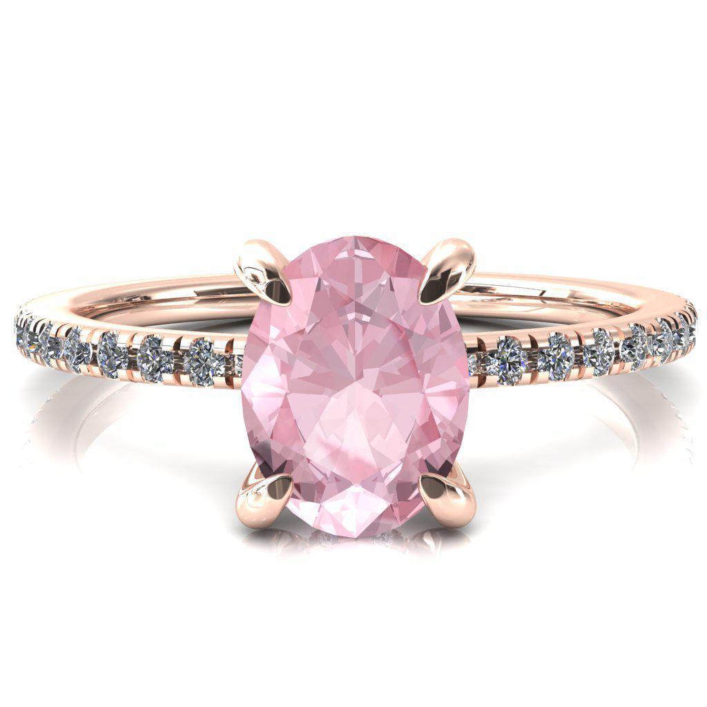 Mayeli Oval Pink Sapphire 4 Claw Prong Micro Pave Diamond Sides Engagement Ring-FIRE & BRILLIANCE