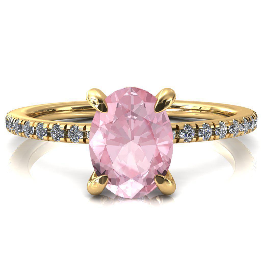 Mayeli Oval Pink Sapphire 4 Claw Prong Micro Pave Diamond Sides Engagement Ring-FIRE & BRILLIANCE