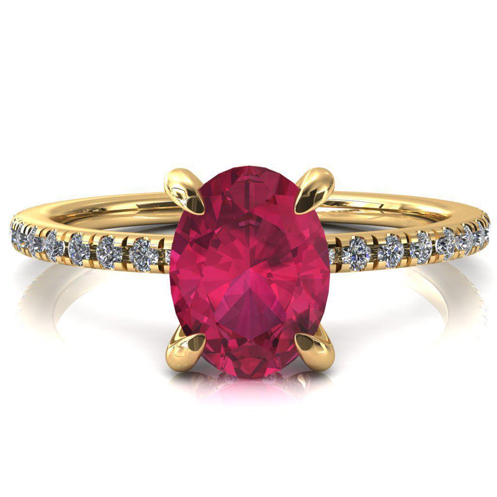 Mayeli Oval Ruby 4 Claw Prong Micro Pave Diamond Sides Engagement Ring-FIRE & BRILLIANCE