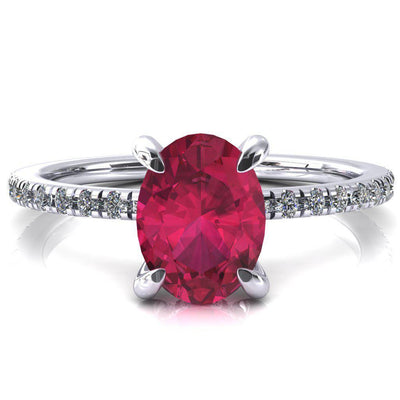 Mayeli Oval Ruby 4 Claw Prong Micro Pave Diamond Sides Engagement Ring-FIRE & BRILLIANCE