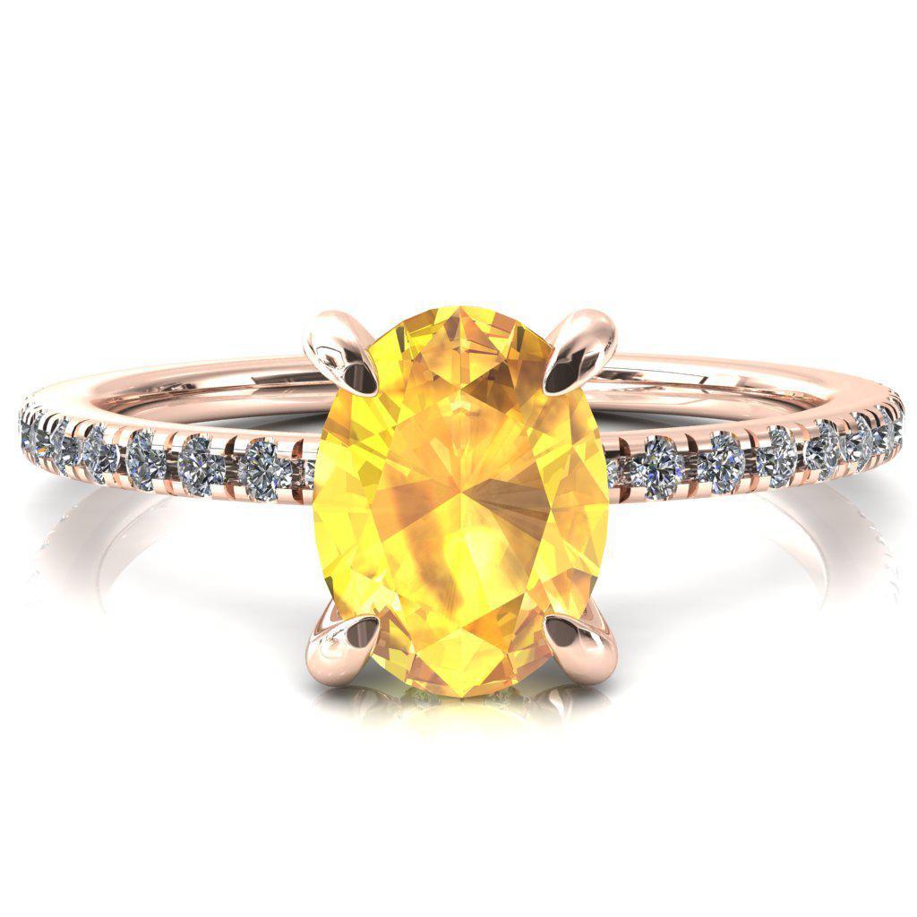 Mayeli Oval Yellow Sapphire 4 Claw Prong Micro Pave Diamond Sides Engagement Ring-FIRE & BRILLIANCE