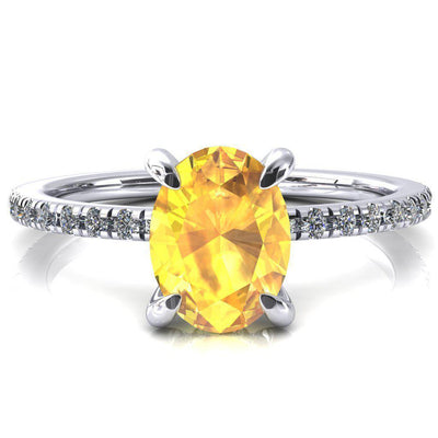 Mayeli Oval Yellow Sapphire 4 Claw Prong Micro Pave Diamond Sides Engagement Ring-FIRE & BRILLIANCE