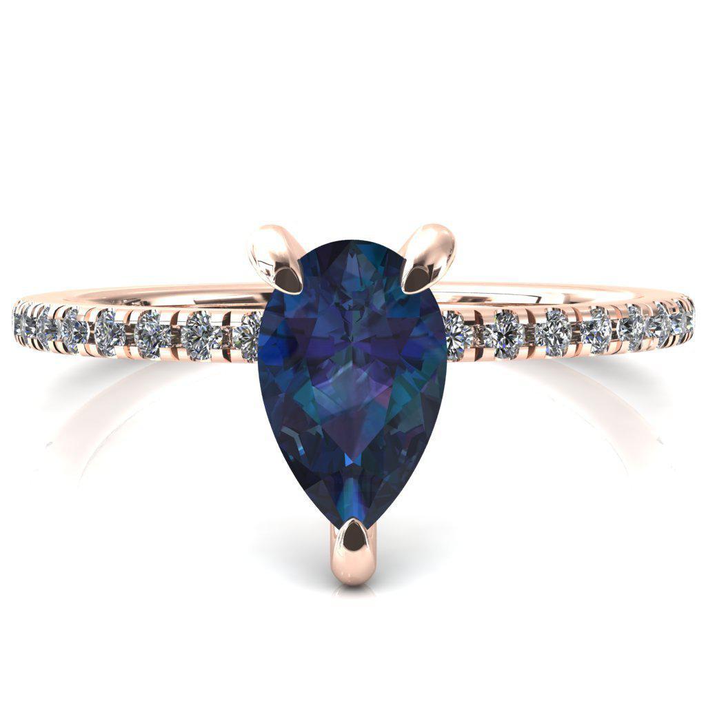 Mayeli Pear Alexandrite 3 Claw Prong Micro Pave Diamond Sides Engagement Ring-FIRE & BRILLIANCE