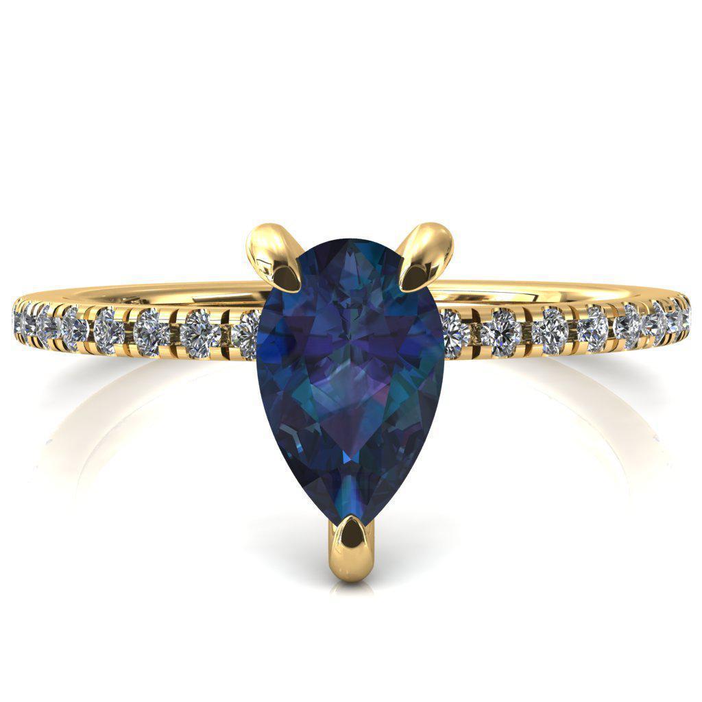 Mayeli Pear Alexandrite 3 Claw Prong Micro Pave Diamond Sides Engagement Ring-FIRE & BRILLIANCE