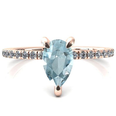 Mayeli Pear Aqua Blue Spinel 3 Claw Prong Micro Pave Diamond Sides Engagement Ring-FIRE & BRILLIANCE
