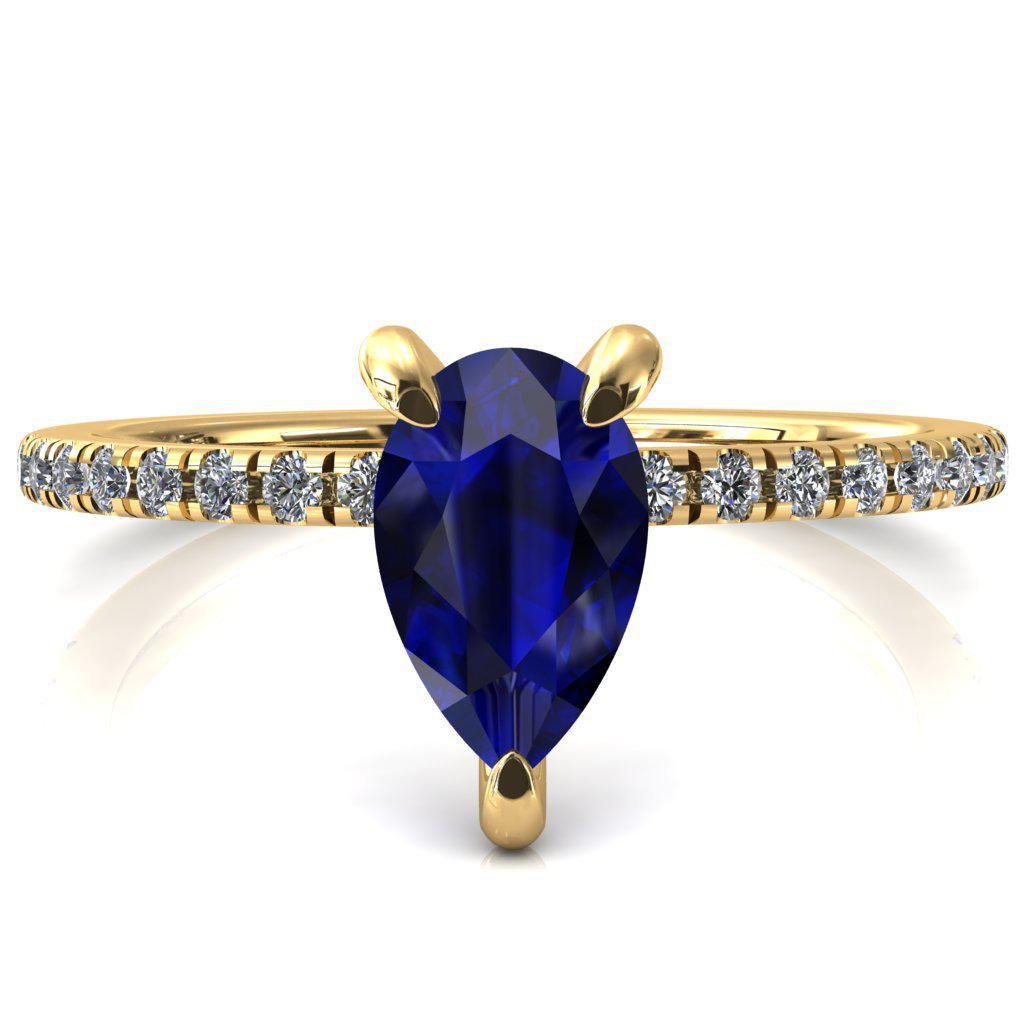 Mayeli Pear Blue Sapphire 3 Claw Prong Micro Pave Diamond Sides Engagement Ring-FIRE & BRILLIANCE