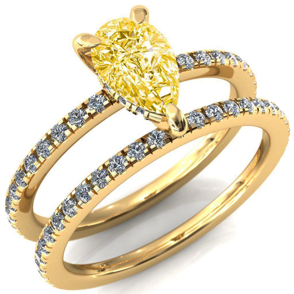 Mayeli Pear Canary Yellow 3 Claw Prong Micro Pave Diamond Sides Engagement Ring-FIRE & BRILLIANCE