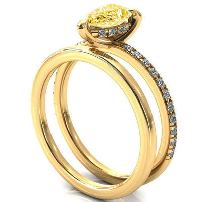 Mayeli Pear Canary Yellow 3 Claw Prong Micro Pave Diamond Sides Engagement Ring-FIRE & BRILLIANCE