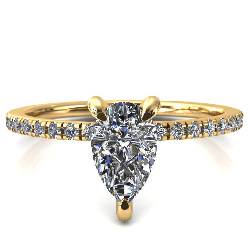 Mayeli Pear Moissanite 3 Claw Prong Micro Pave Diamond Sides Engagement Ring-Custom-Made Jewelry-Fire & Brilliance ®