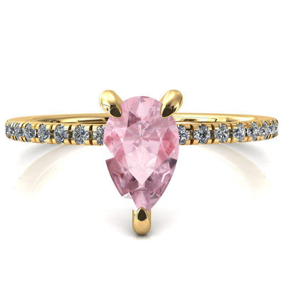 Mayeli Pear Pink Sapphire 3 Claw Prong Micro Pave Diamond Sides Engagement Ring-FIRE & BRILLIANCE