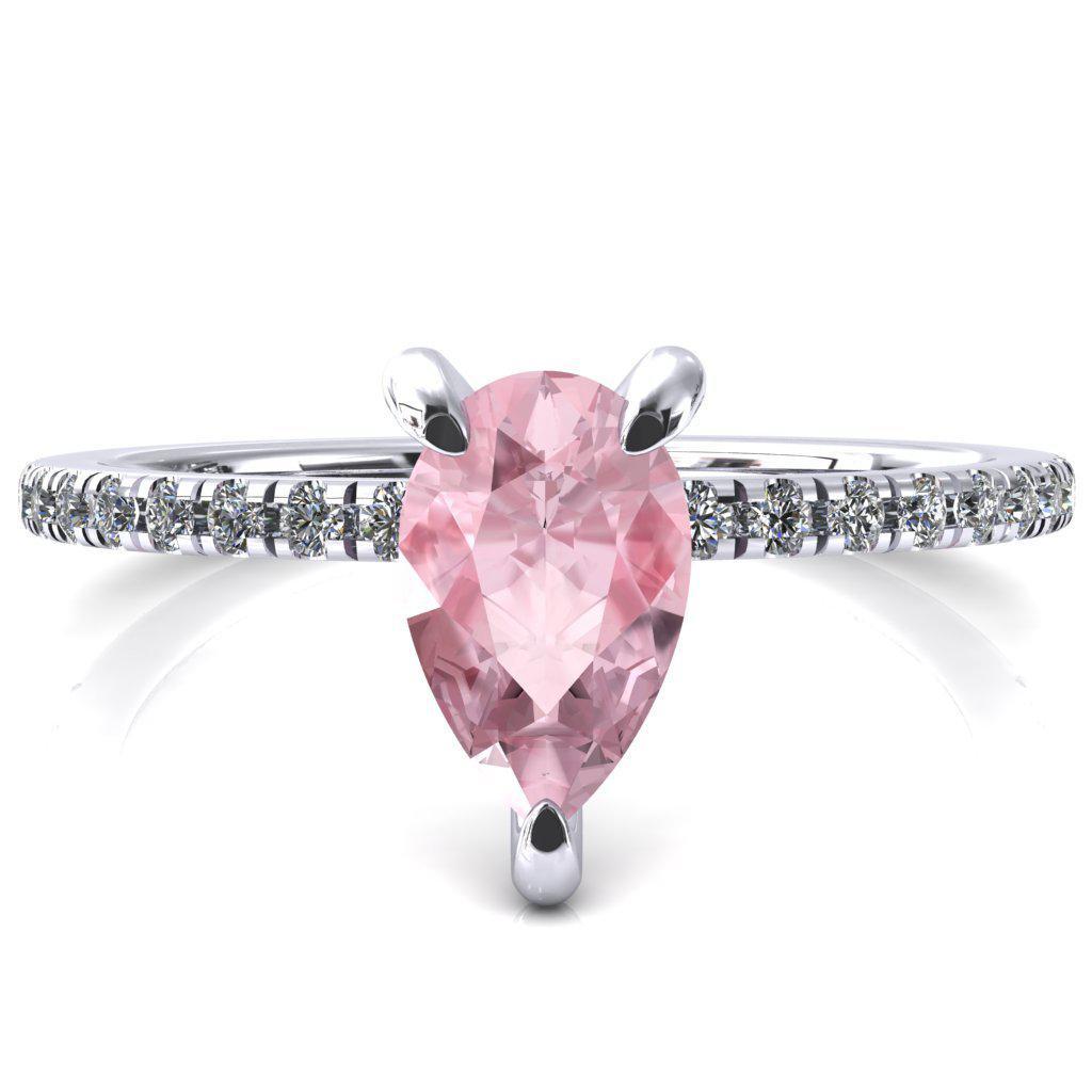 Mayeli Pear Pink Sapphire 3 Claw Prong Micro Pave Diamond Sides Engagement Ring-FIRE & BRILLIANCE