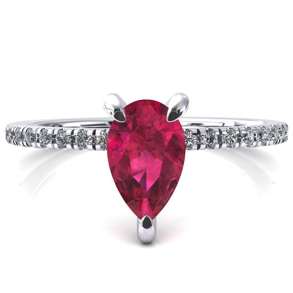 Mayeli Pear Ruby 3 Claw Prong Micro Pave Diamond Sides Engagement Ring-FIRE & BRILLIANCE