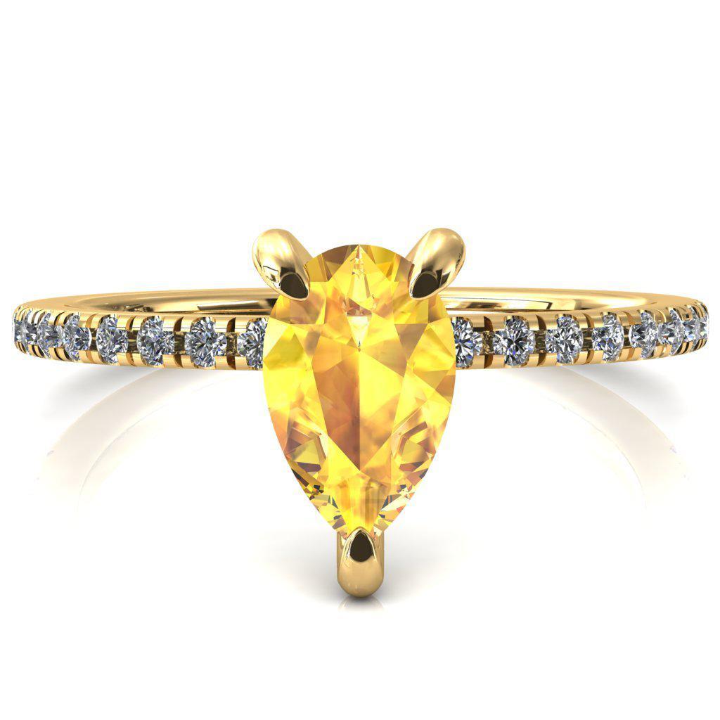 Mayeli Pear Yellow Sapphire 3 Claw Prong Micro Pave Diamond Sides Engagement Ring-FIRE & BRILLIANCE