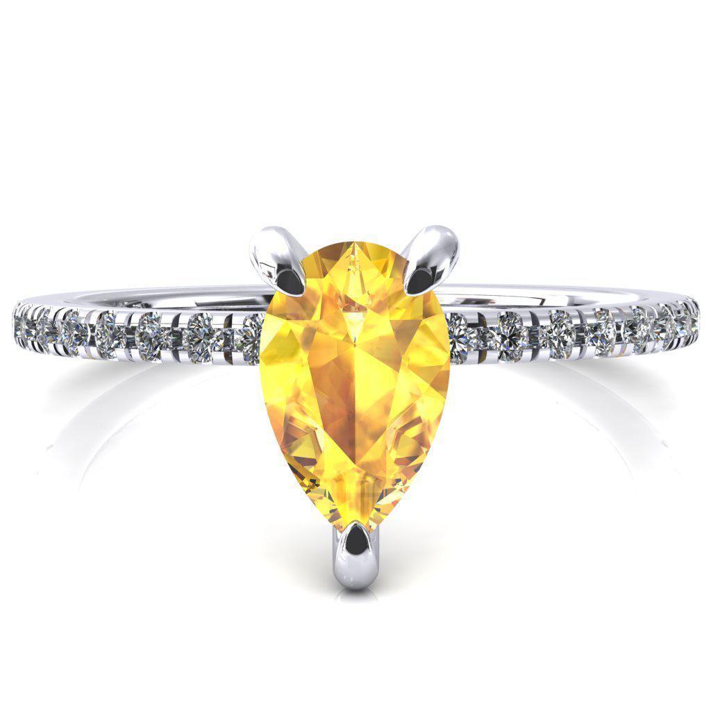 Mayeli Pear Yellow Sapphire 3 Claw Prong Micro Pave Diamond Sides Engagement Ring-FIRE & BRILLIANCE