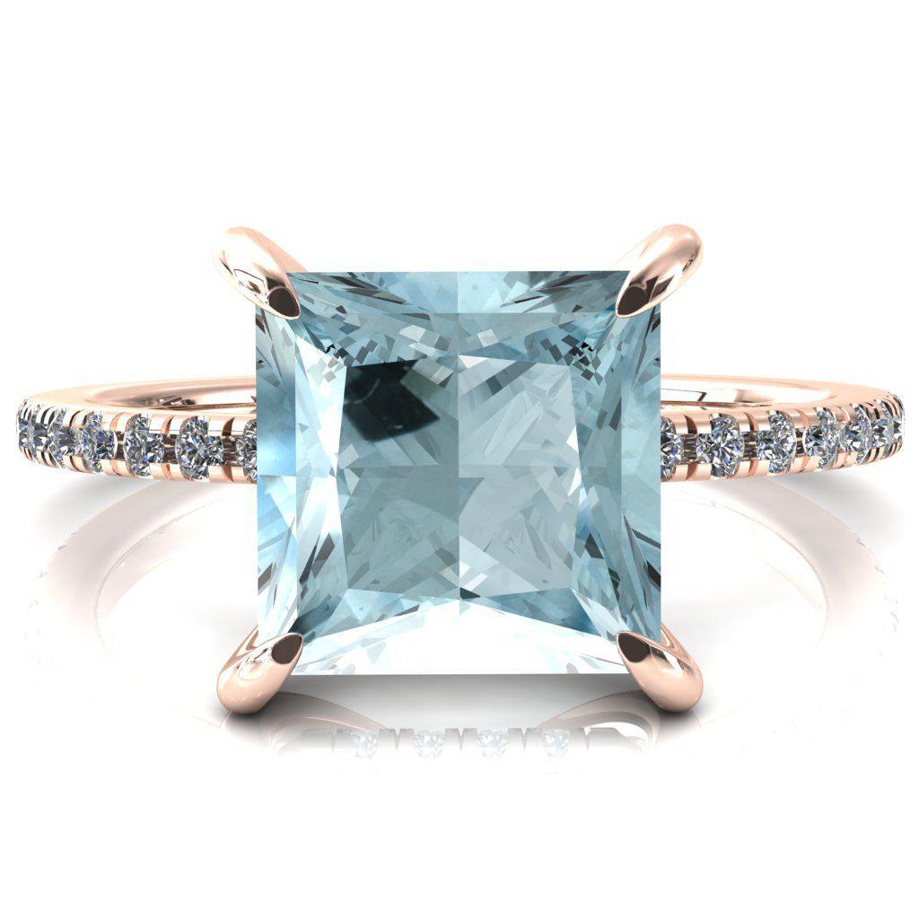 Mayeli Princess Aqua Blue Spinel 4 Claw Prong Micro Pave Diamond Sides Engagement Ring-FIRE & BRILLIANCE