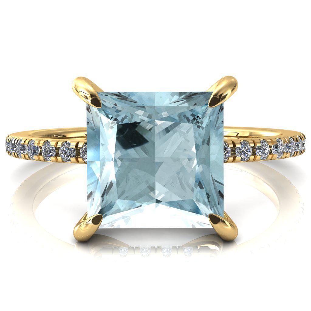 Mayeli Princess Aqua Blue Spinel 4 Claw Prong Micro Pave Diamond Sides Engagement Ring-FIRE & BRILLIANCE