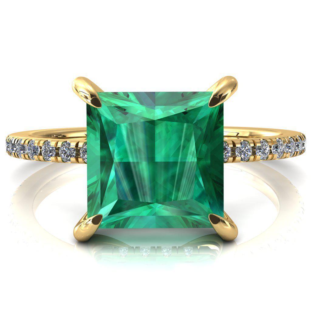 Mayeli Princess Emerald 4 Claw Prong Micro Pave Diamond Sides Engagement Ring-FIRE & BRILLIANCE