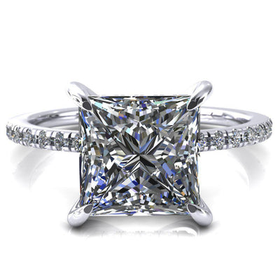 Mayeli Princess/Square Moissanite 4 Claw Prong Micro Pave Diamond Sides Engagement Ring-Custom-Made Jewelry-Fire & Brilliance ®
