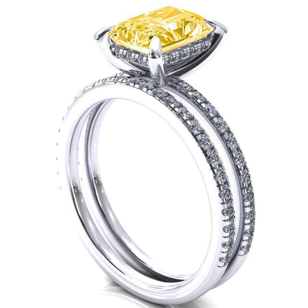 Mayeli Radiant Canary Yellow 4 Claw Prong Micro Pave Diamond Sides Engagement Ring-FIRE & BRILLIANCE