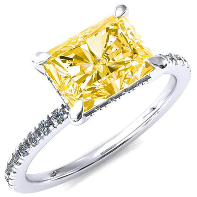 Mayeli Radiant Canary Yellow East-West 4 Claw Prong Micro Pave Diamond Sides Engagement Ring-FIRE & BRILLIANCE