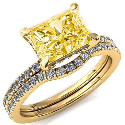 Mayeli Radiant Canary Yellow East-West 4 Claw Prong Micro Pave Diamond Sides Engagement Ring-FIRE & BRILLIANCE