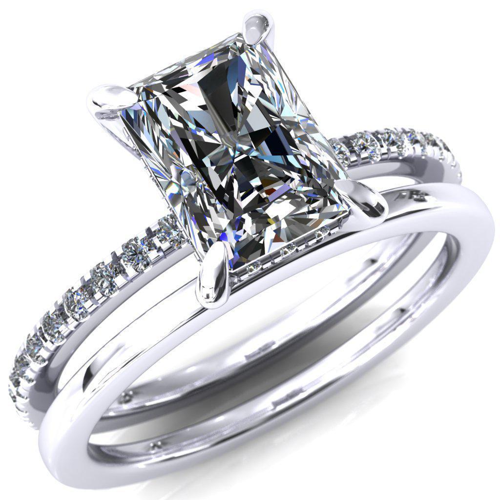 Mayeli Radiant Moissanite 4 Claw Prong Micro Pave Diamond Sides Engagement Ring-Custom-Made Jewelry-Fire & Brilliance ®