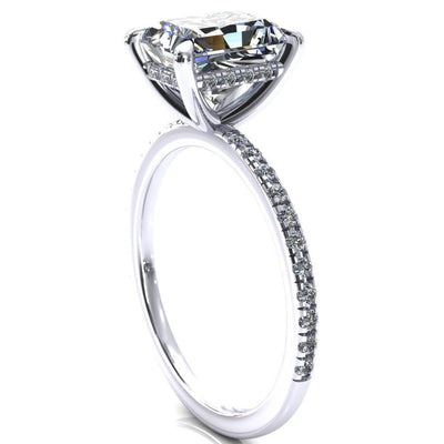 Mayeli Radiant Center Stone 4 Claw Prong Micro Pave Diamond Sides Engagement Ring