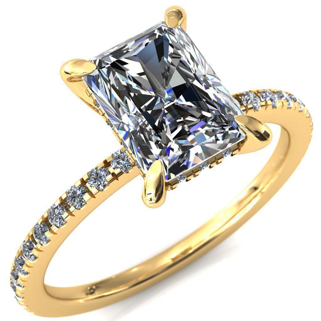 Mayeli Radiant Moissanite 4 Claw Prong Micro Pave Diamond Sides Engagement Ring-Custom-Made Jewelry-Fire & Brilliance ®