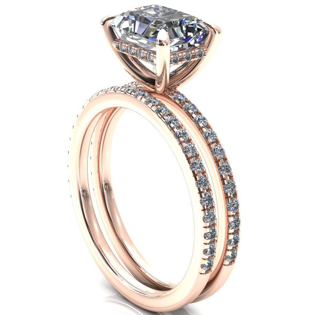 Mayeli Radiant Moissanite East-West 4 Claw Prong Micro Pave Diamond Sides Engagement Ring-FIRE & BRILLIANCE