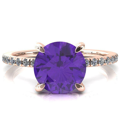 Mayeli Round Amethyst 4 Claw Prong Micro Pave Diamond Sides Engagement Ring-FIRE & BRILLIANCE