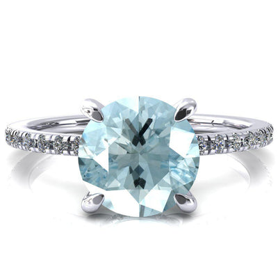 Mayeli Round Aqua Blue Spinel 4 Claw Prong Micro Pave Diamond Sides Engagement Ring-FIRE & BRILLIANCE