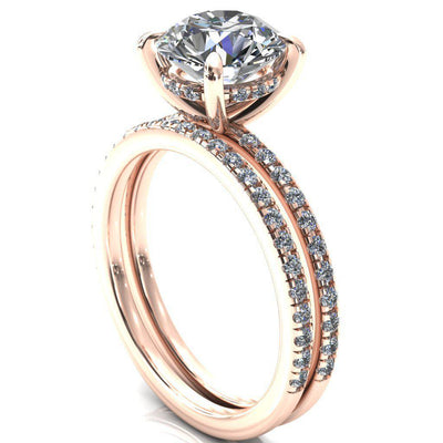 Mayeli Round Moissanite 4 Claw Prong Micro Pave Diamond Sides Engagement Ring-Custom-Made Jewelry-Fire & Brilliance ®