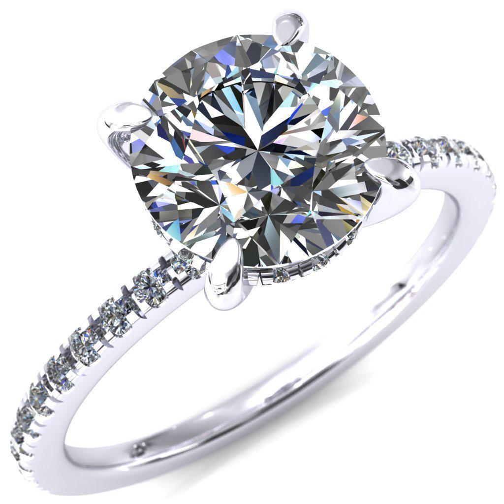 Mayeli Round Moissanite 4 Claw Prong Micro Pave Diamond Sides Engagement Ring-Custom-Made Jewelry-Fire & Brilliance ®