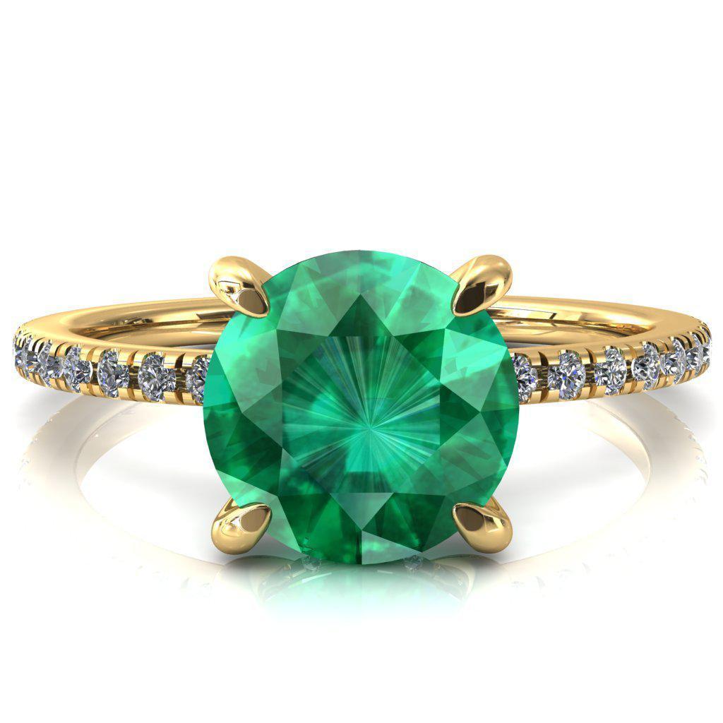 Mayeli Round Emerald 4 Claw Prong Micro Pave Diamond Sides Engagement Ring-FIRE & BRILLIANCE