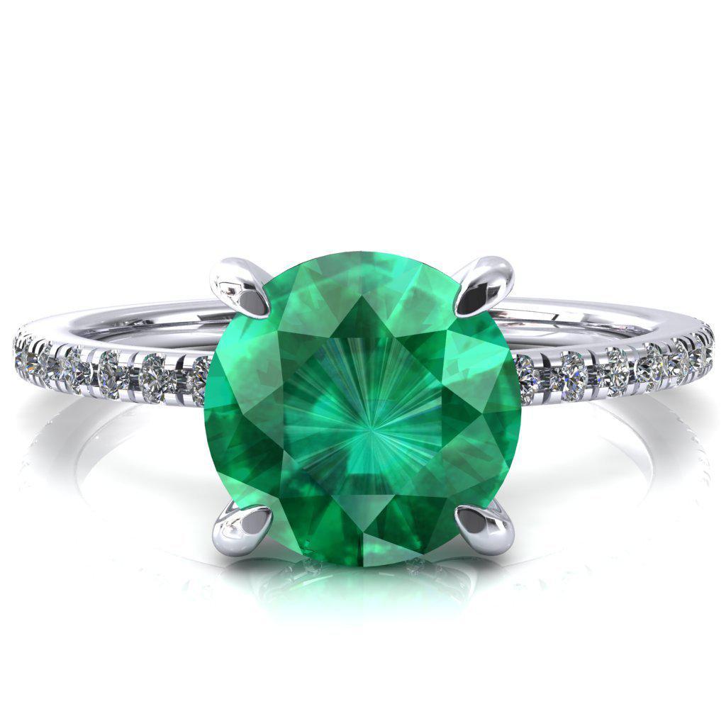 Mayeli Round Emerald 4 Claw Prong Micro Pave Diamond Sides Engagement Ring-FIRE & BRILLIANCE