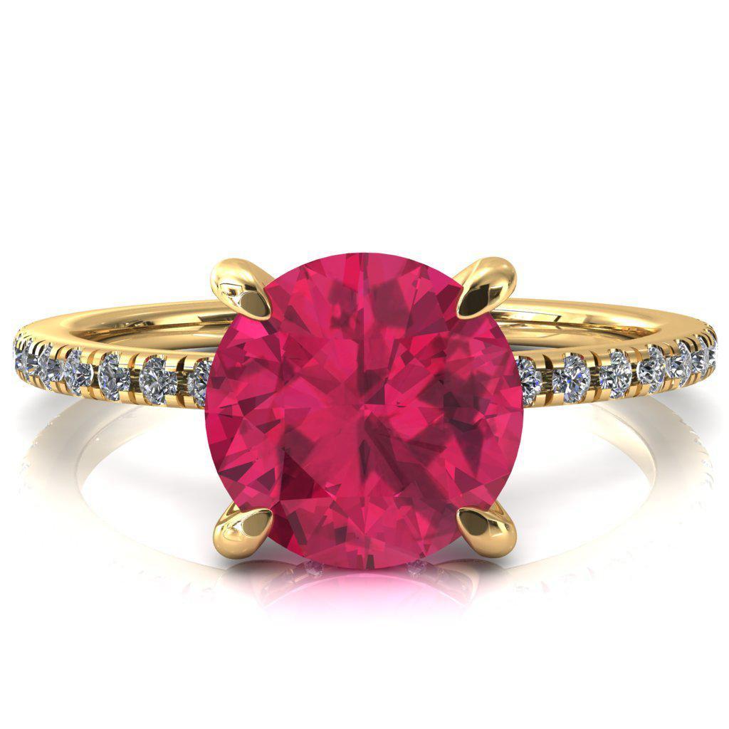 Mayeli Round Ruby 4 Claw Prong Micro Pave Diamond Sides Engagement Ring-FIRE & BRILLIANCE