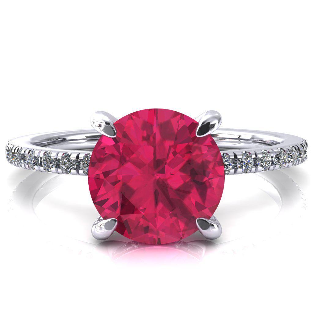 Mayeli Round Ruby 4 Claw Prong Micro Pave Diamond Sides Engagement Ring-FIRE & BRILLIANCE