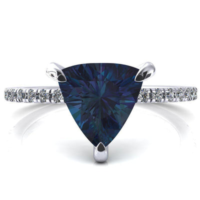 Mayeli Trillion Alexandrite 3 Claw Prong Micro Pave Diamond Sides Engagement Ring-FIRE & BRILLIANCE