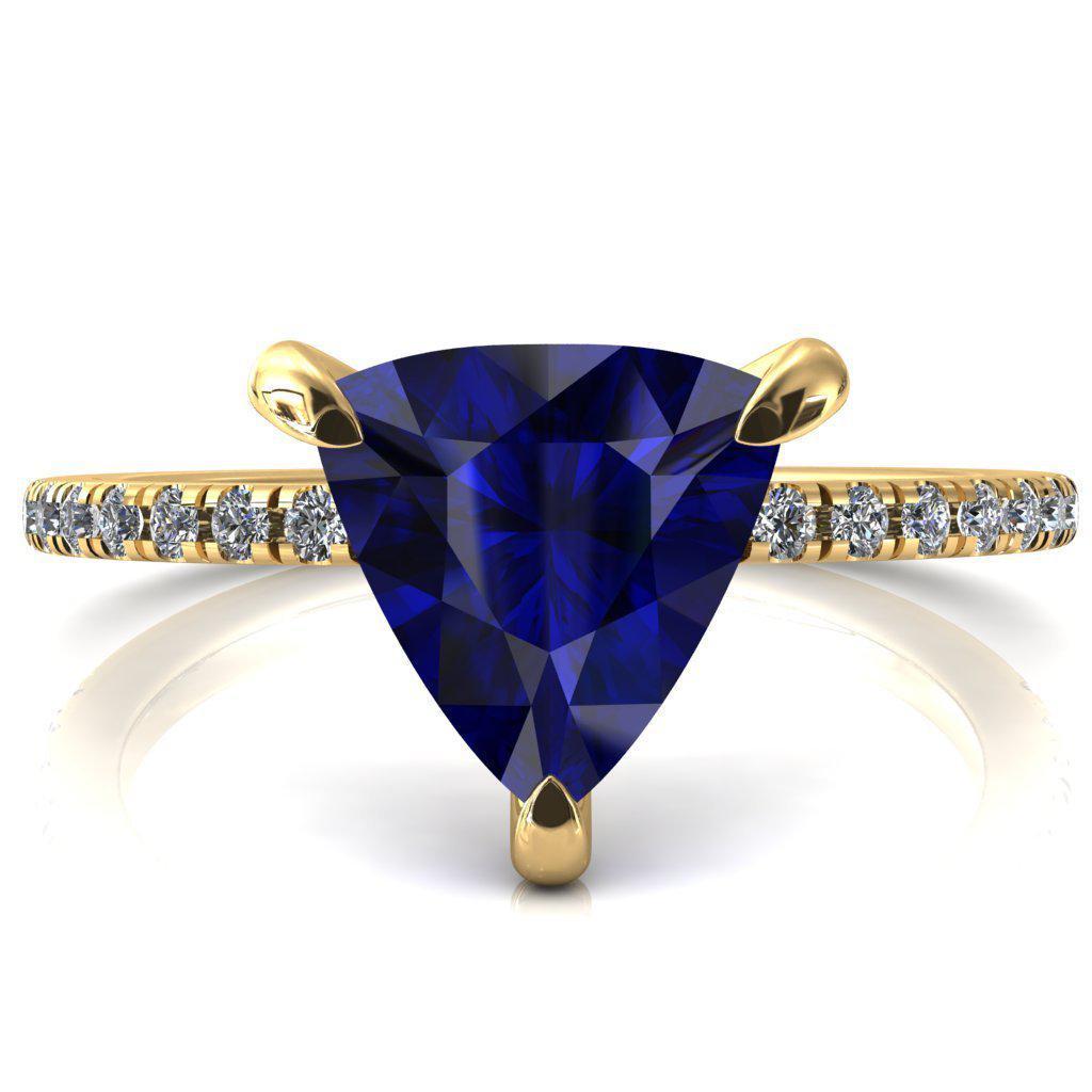 Mayeli Trillion Blue Sapphire 3 Claw Prong Micro Pave Diamond Sides Engagement Ring-FIRE & BRILLIANCE