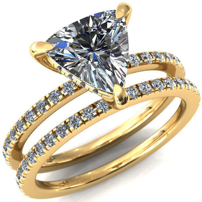 Mayeli Trillion Moissanite 3 Claw Prong Micro Pave Diamond Sides Engagement Ring-Custom-Made Jewelry-Fire & Brilliance ®