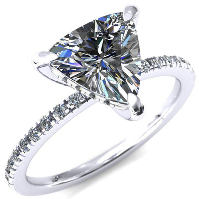 Mayeli Trillion Moissanite 3 Claw Prong Micro Pave Diamond Sides Engagement Ring-Custom-Made Jewelry-Fire & Brilliance ®