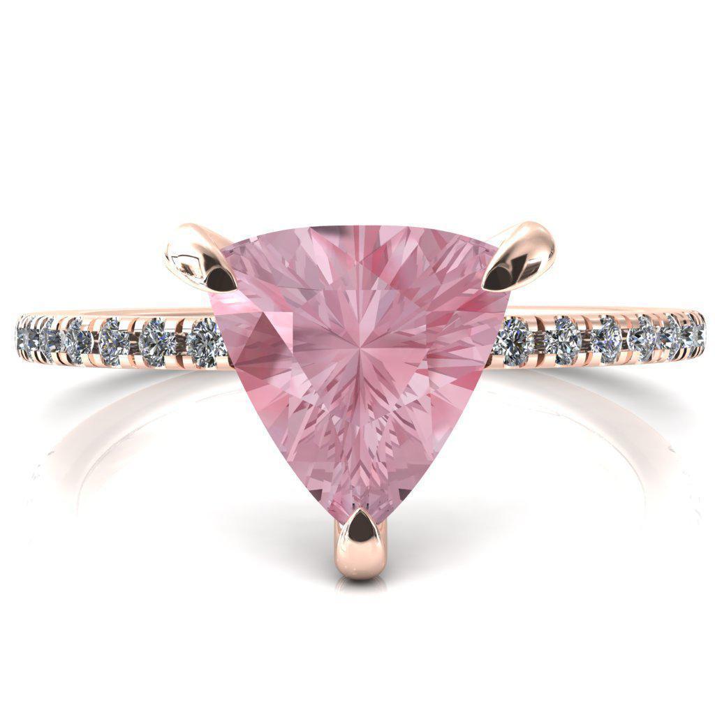 Mayeli Trillion Pink Sapphire 3 Claw Prong Micro Pave Diamond Sides Engagement Ring-FIRE & BRILLIANCE