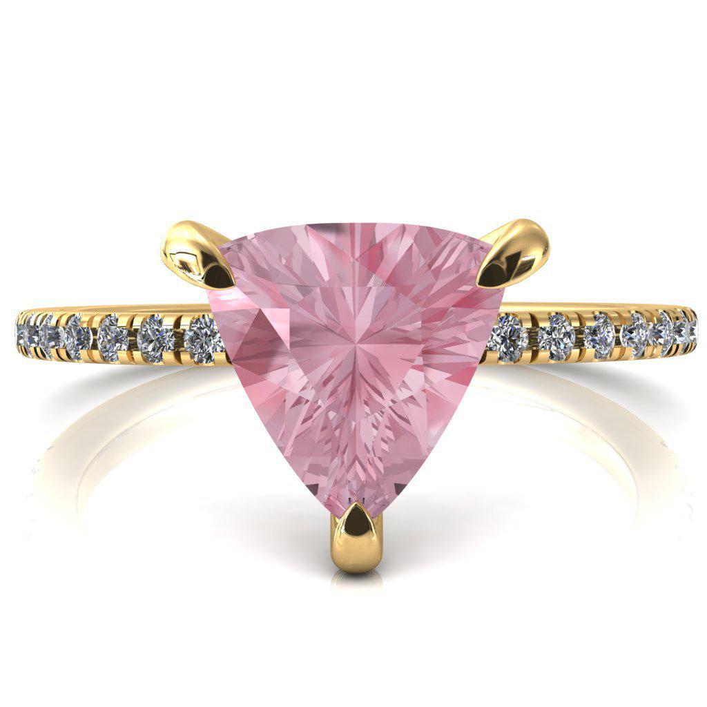 Mayeli Trillion Pink Sapphire 3 Claw Prong Micro Pave Diamond Sides Engagement Ring-FIRE & BRILLIANCE