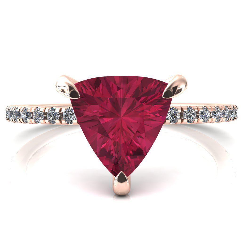 Mayeli Trillion Ruby 3 Claw Prong Micro Pave Diamond Sides Engagement Ring-FIRE & BRILLIANCE