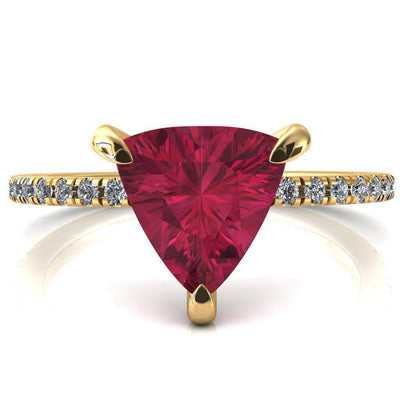 Mayeli Trillion Ruby 3 Claw Prong Micro Pave Diamond Sides Engagement Ring-FIRE & BRILLIANCE