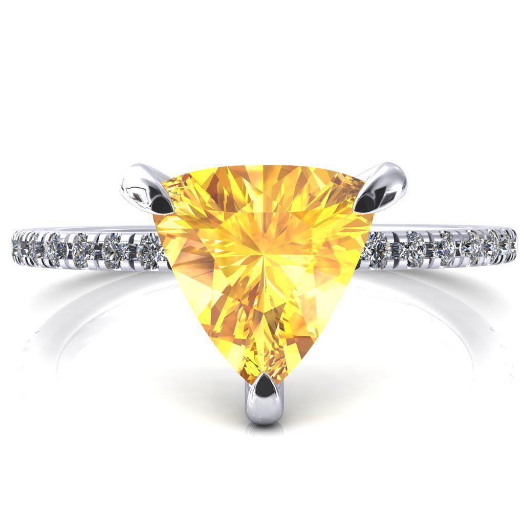Mayeli Trillion Yellow Sapphire 3 Claw Prong Micro Pave Diamond Sides Engagement Ring-FIRE & BRILLIANCE