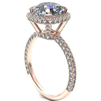Mckinley Cushion Moissanite 4 Claw Prong Halo 3/4 Eternity 3 Sided Diamond Shank Engagement Ring-Custom-Made Jewelry-Fire & Brilliance ®